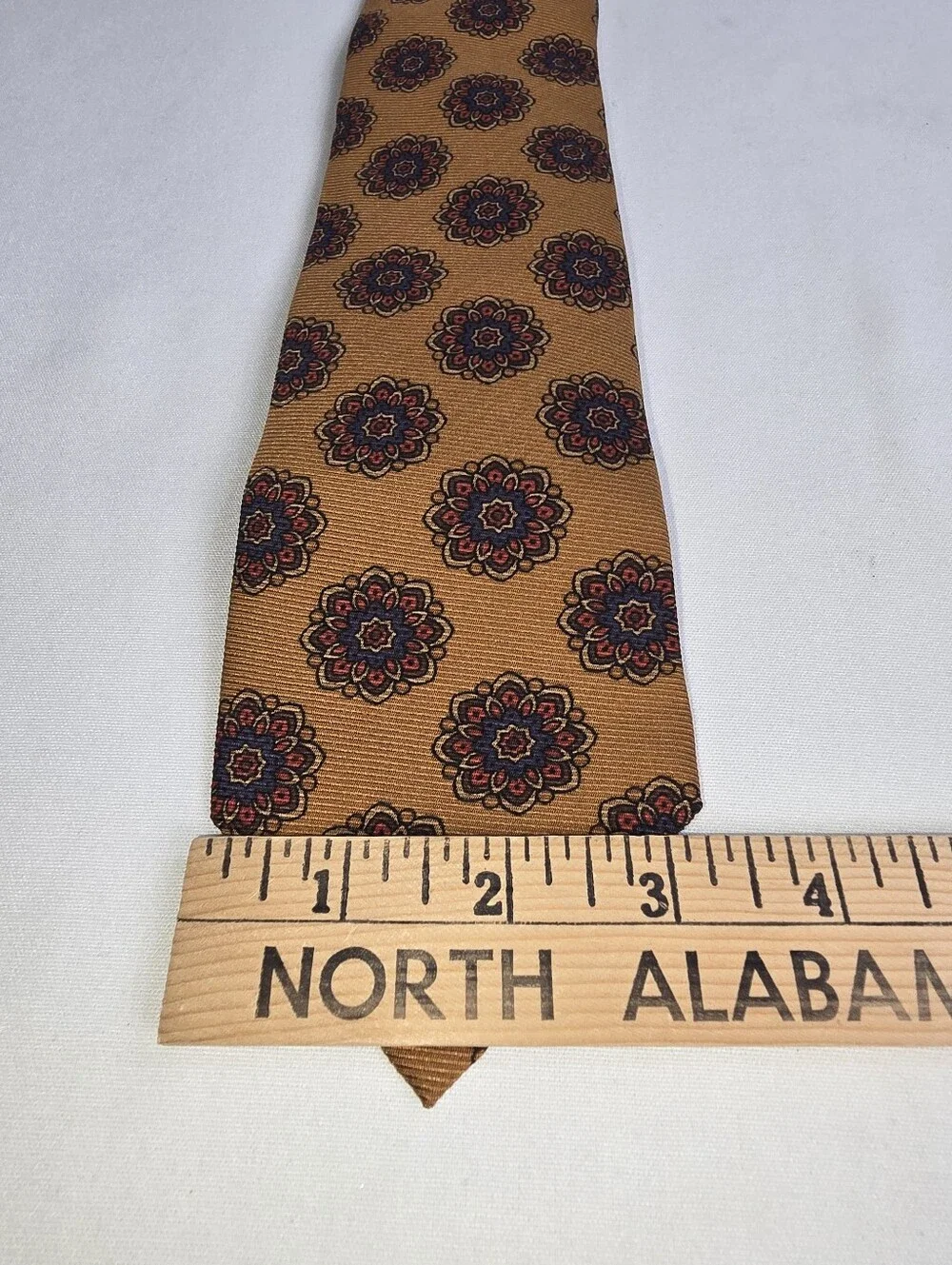 R. Hanauer Wool Silk Blend Men's Neck Tie Copper Brown Geometric Flowers